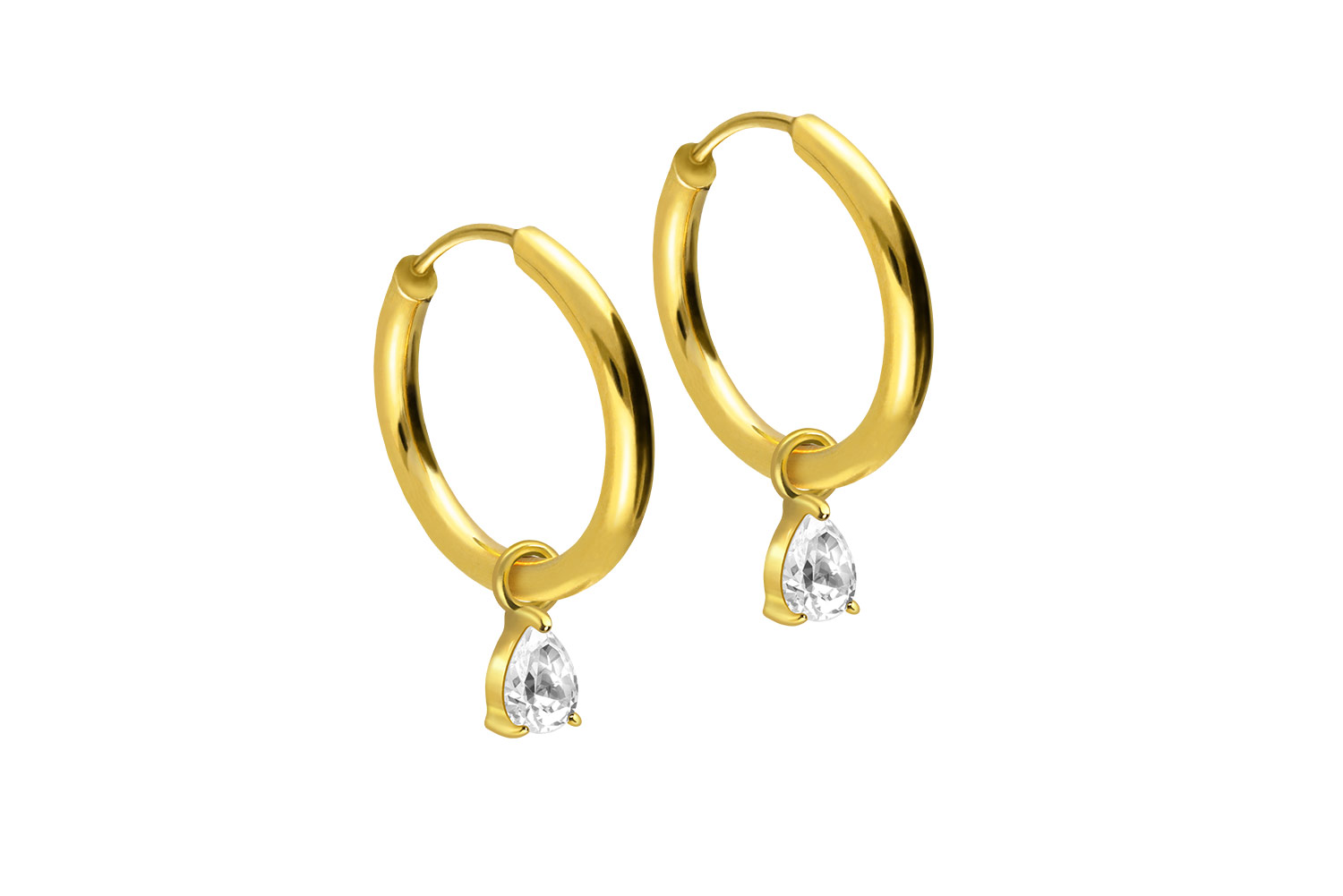 Chirurgenstahl Ohrclicker Creolen EINGEFASSTER KRISTALLTROPFEN von Piercingline